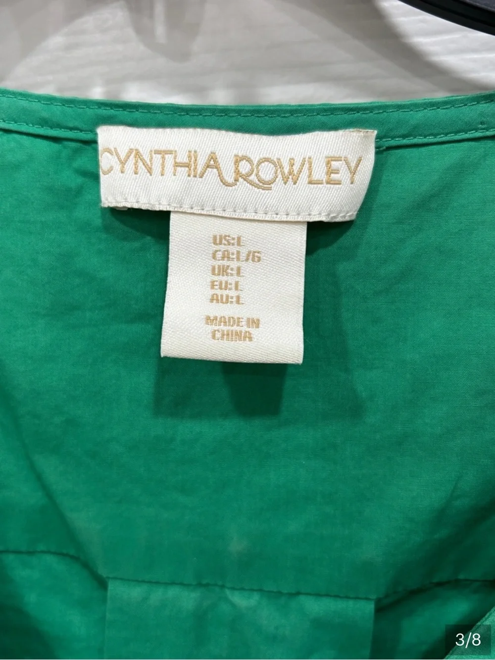Cynthia Rowley Green Puff-Sleeve Midi Dress - Picture 3 of 8